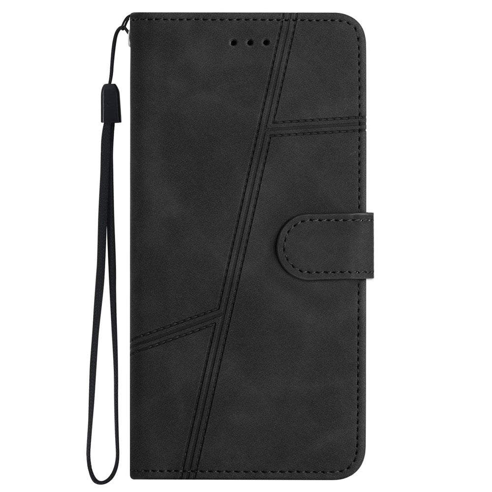 For Samsung Galaxy M53 5G Phone Case, Skin-touch Feeling Lines Imprinted Vintage PU Leather Magnetic Flip Cover with Wallet Stand - Black