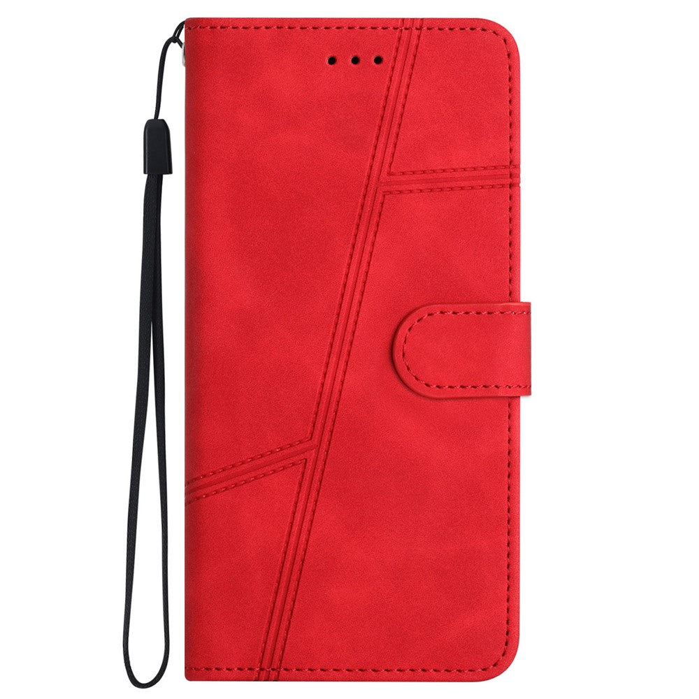 For Samsung Galaxy M53 5G Phone Case, Skin-touch Feeling Lines Imprinted Vintage PU Leather Magnetic Flip Cover with Wallet Stand - Red