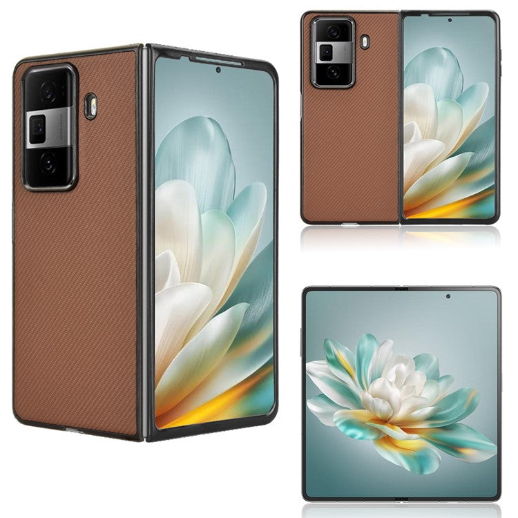 For Honor Magic Vs3 5G Case Carbon Fiber Texture Shockproof PU+PC Phone Cover - Brown