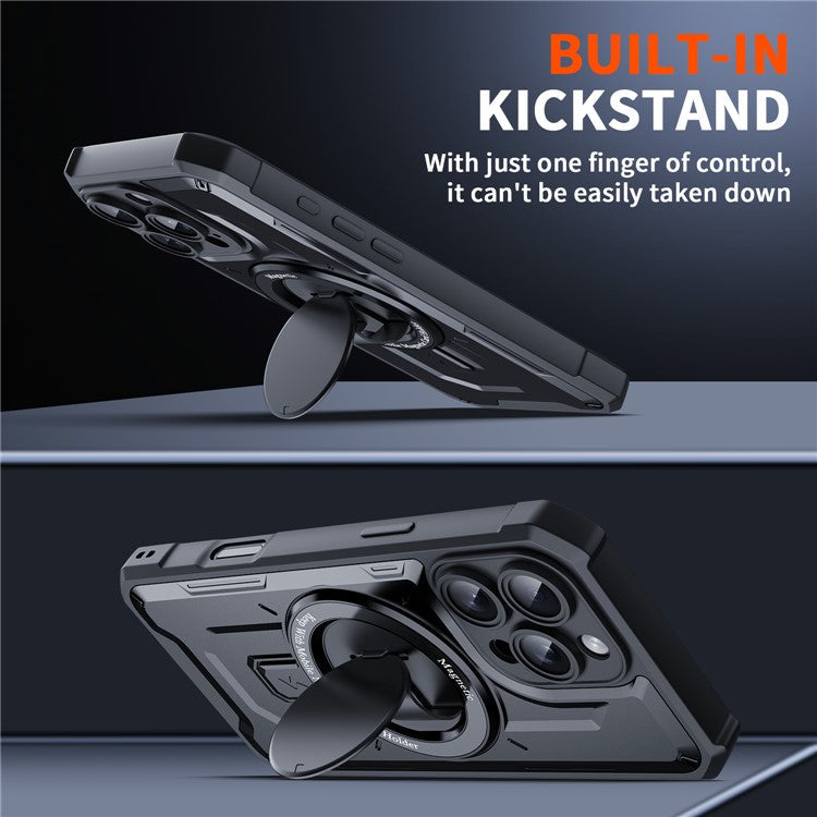 For iPhone 16 Pro Case Compatible with MagSafe Kickstand TPU+PC Phone Cover - Black