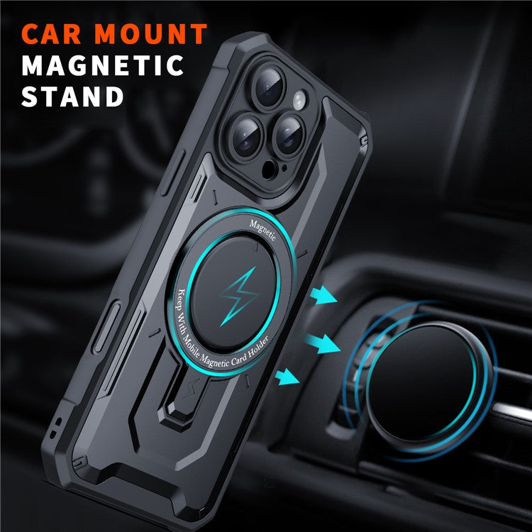 For iPhone 16 Pro Case Compatible with MagSafe Kickstand TPU+PC Phone Cover - Black