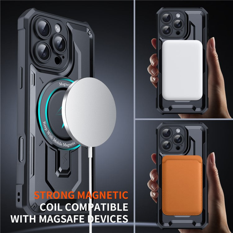 For iPhone 16 Pro Case Compatible with MagSafe Kickstand TPU+PC Phone Cover - Black