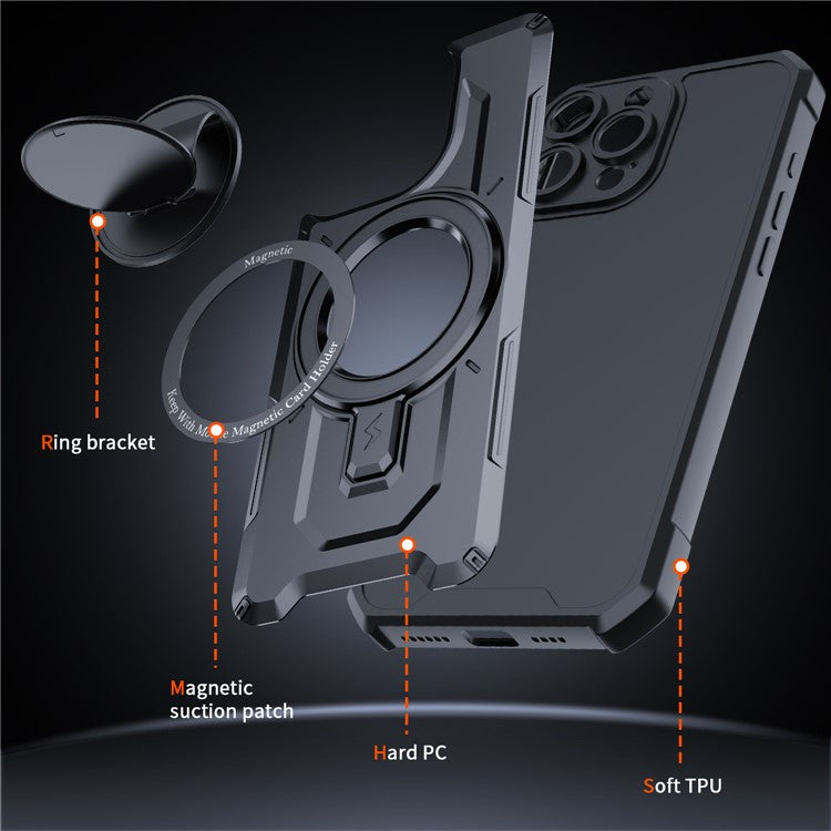 For iPhone 16 Pro Case Compatible with MagSafe Kickstand TPU+PC Phone Cover - Black