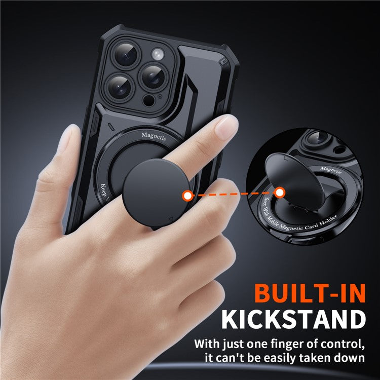 For iPhone 16 Pro Case Compatible with MagSafe Kickstand TPU+PC Phone Cover - Black