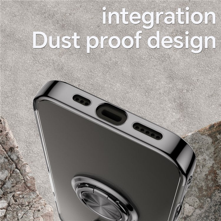 For iPhone 16 Case Electroplating Kickstand TPU Phone Cover Magnetic Car Mount - Black