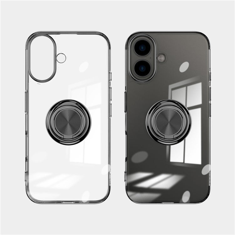 For iPhone 16 Case Electroplating Kickstand TPU Phone Cover Magnetic Car Mount - Black