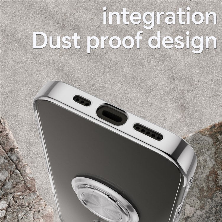 For iPhone 16 Case Electroplating Kickstand TPU Phone Cover Magnetic Car Mount - Silver