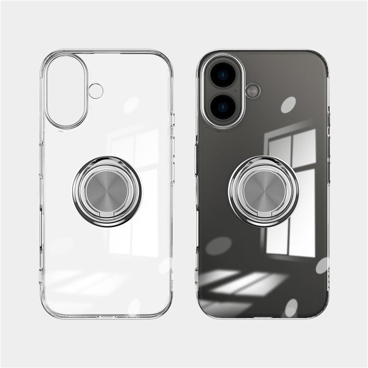 For iPhone 16 Case Electroplating Kickstand TPU Phone Cover Magnetic Car Mount - Silver