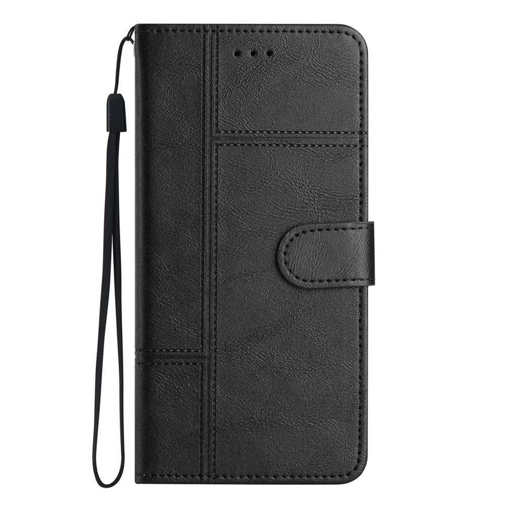 For Samsung Galaxy M33 5G (Global Version) PU Leather Magnetic Wallet Phone Case Business Style Lines Imprinted Sand Flip Cover with Strap - Black