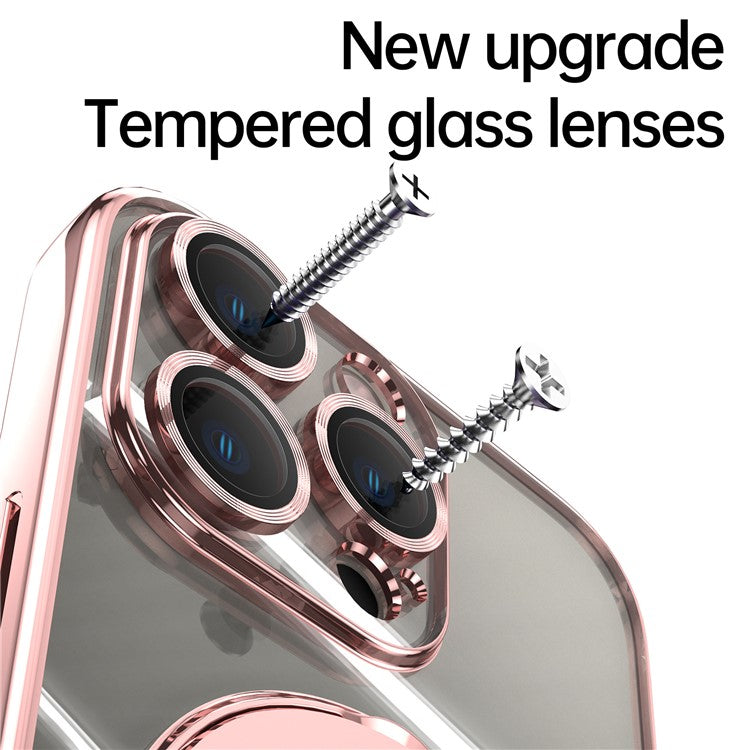 For iPhone 16 Pro Magnetic Case Electroplating Kickstand TPU Phone Cover - Rose Gold