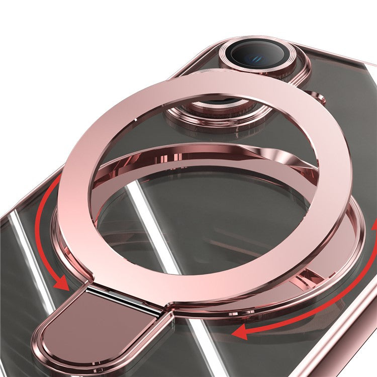 For iPhone 16 Magnetic Case Electroplating Kickstand TPU Phone Cover - Rose Gold