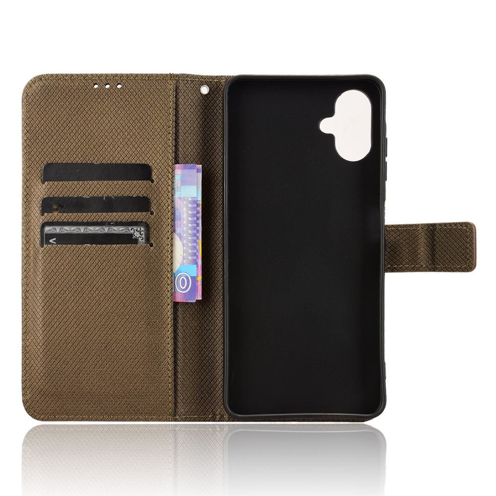 For Samsung Galaxy A06 Case PU Leather Diamond Texture Wallet Phone Cover - Brown