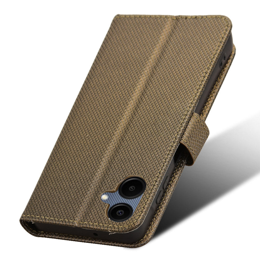 For Samsung Galaxy A06 Case PU Leather Diamond Texture Wallet Phone Cover - Brown