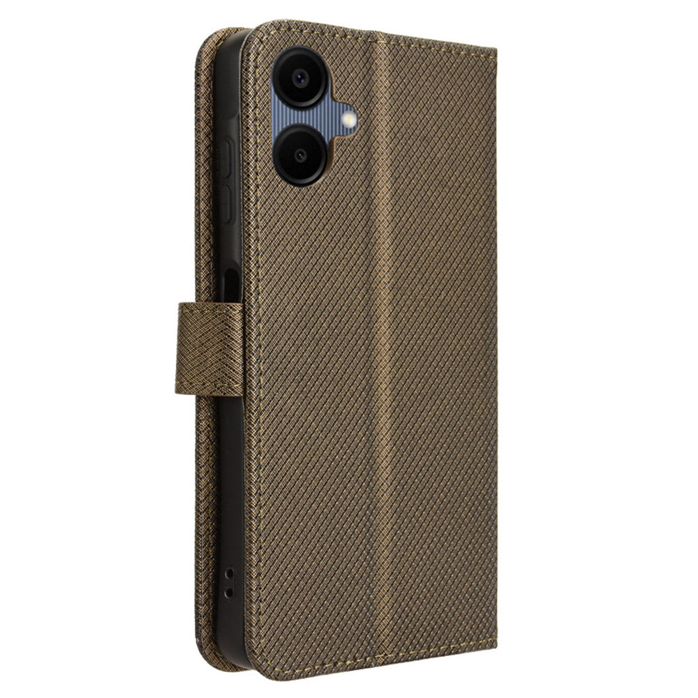 For Samsung Galaxy A06 Case PU Leather Diamond Texture Wallet Phone Cover - Brown