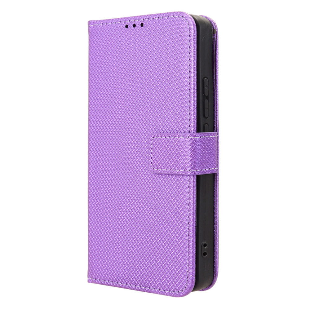 For Samsung Galaxy A06 Case PU Leather Diamond Texture Wallet Phone Cover - Purple