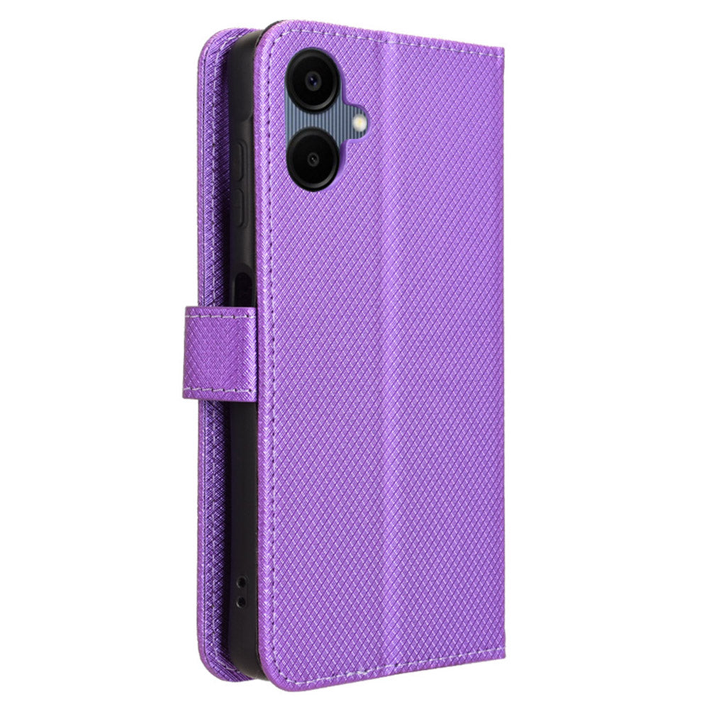 For Samsung Galaxy A06 Case PU Leather Diamond Texture Wallet Phone Cover - Purple