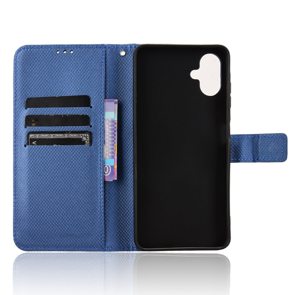 For Samsung Galaxy A06 Case PU Leather Diamond Texture Wallet Phone Cover - Blue