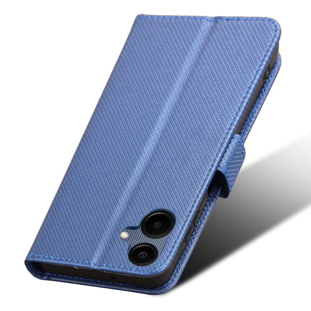 For Samsung Galaxy A06 Case PU Leather Diamond Texture Wallet Phone Cover - Blue