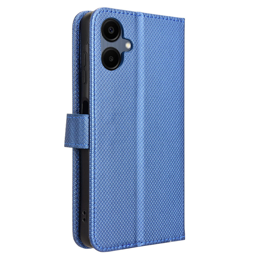 For Samsung Galaxy A06 Case PU Leather Diamond Texture Wallet Phone Cover - Blue