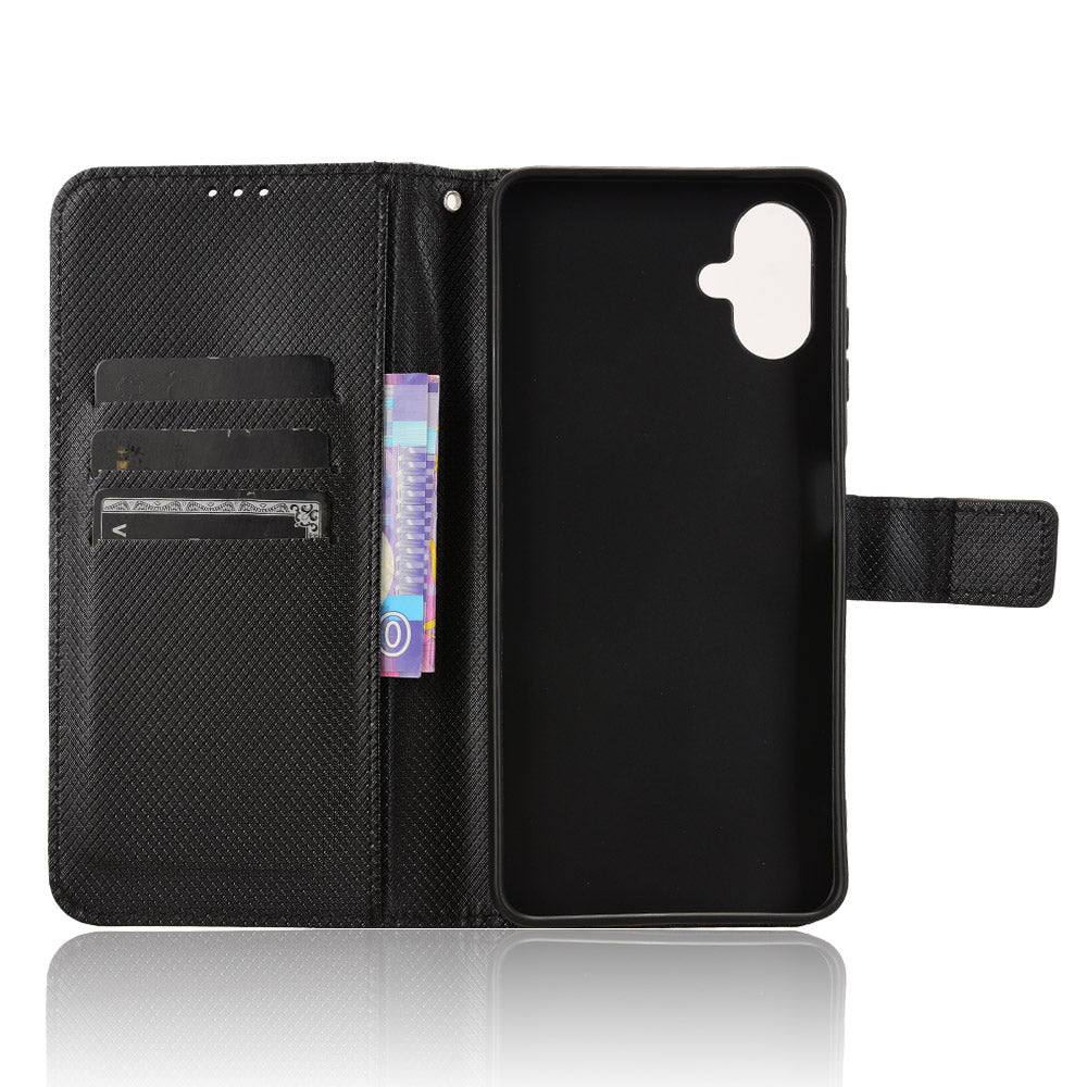 For Samsung Galaxy A06 Case PU Leather Diamond Texture Wallet Phone Cover - Black