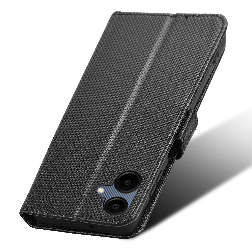 For Samsung Galaxy A06 Case PU Leather Diamond Texture Wallet Phone Cover - Black