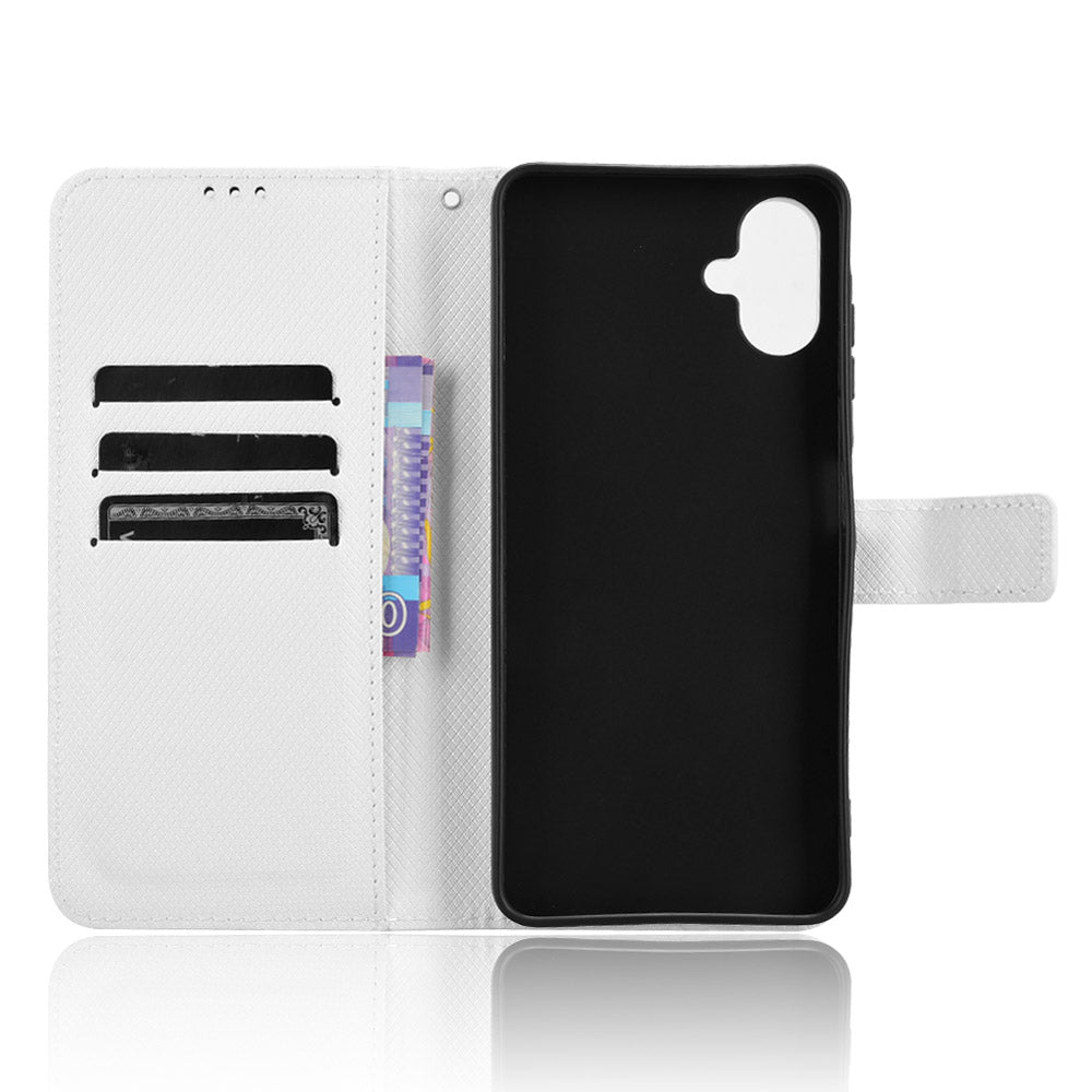 For Samsung Galaxy A06 Case PU Leather Diamond Texture Wallet Phone Cover - White