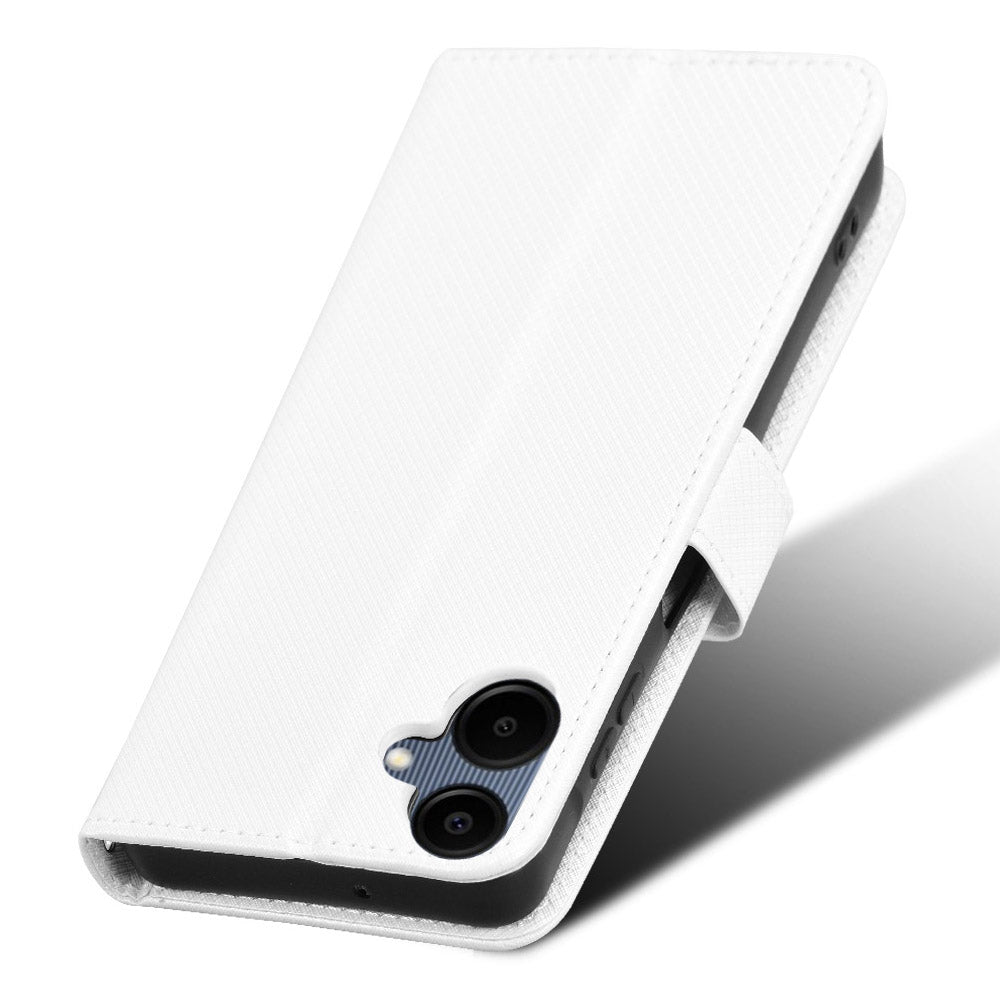 For Samsung Galaxy A06 Case PU Leather Diamond Texture Wallet Phone Cover - White