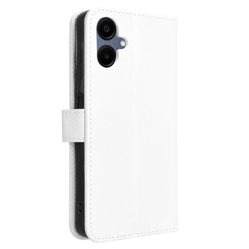 For Samsung Galaxy A06 Case PU Leather Diamond Texture Wallet Phone Cover - White