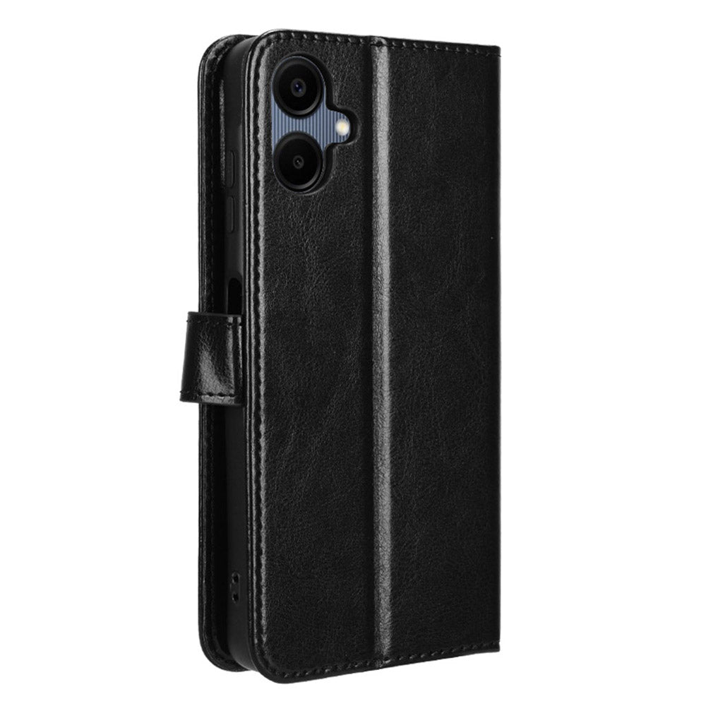 For Samsung Galaxy A06 Case Crazy Horse Texture PU Leather Phone Wallet Cover - Black
