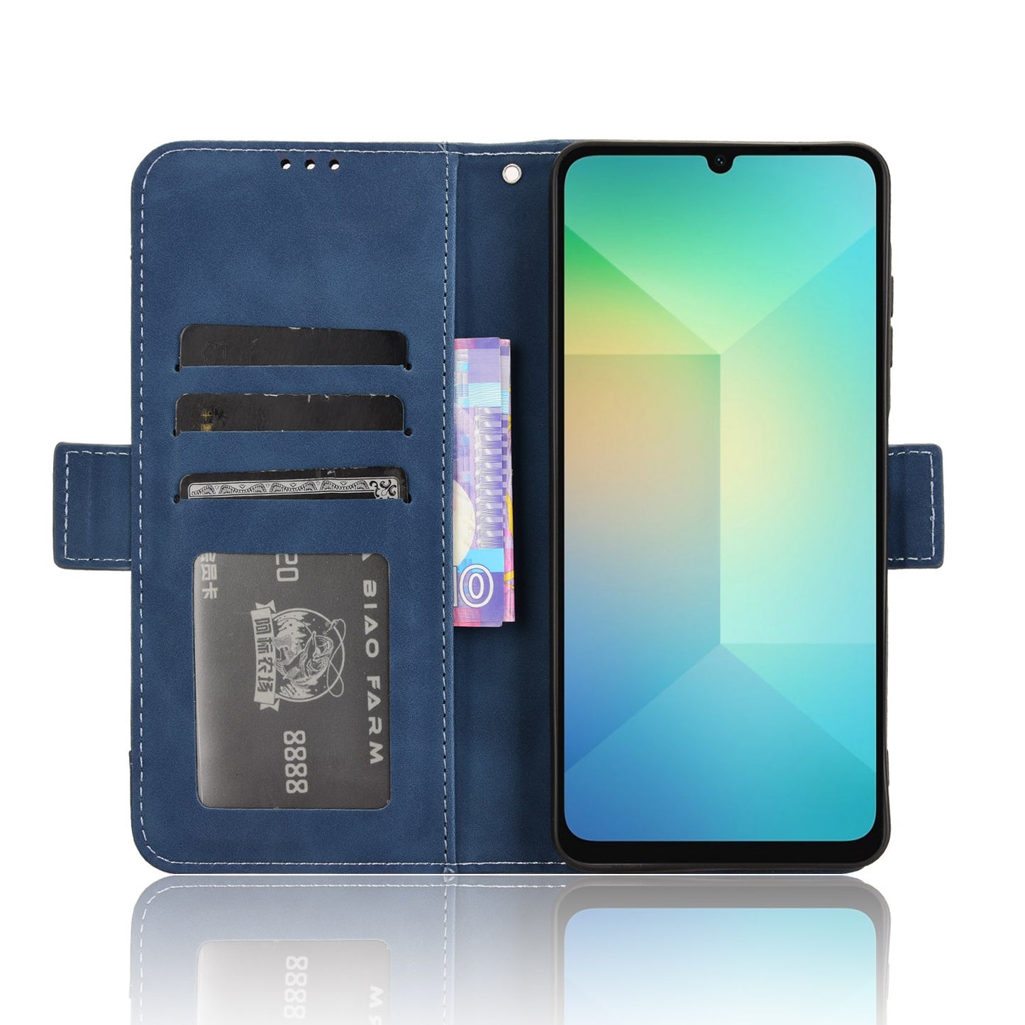 For Samsung Galaxy A06 Leather Case Phone Wallet Cover with Multiple Card Slots - Blue
