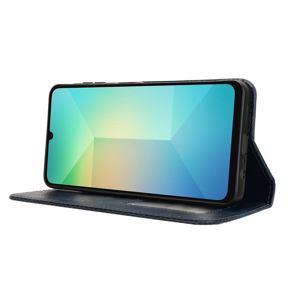 For Samsung Galaxy A06 Leather Case Wallet Stand Retro Texture Phone Cover - Blue