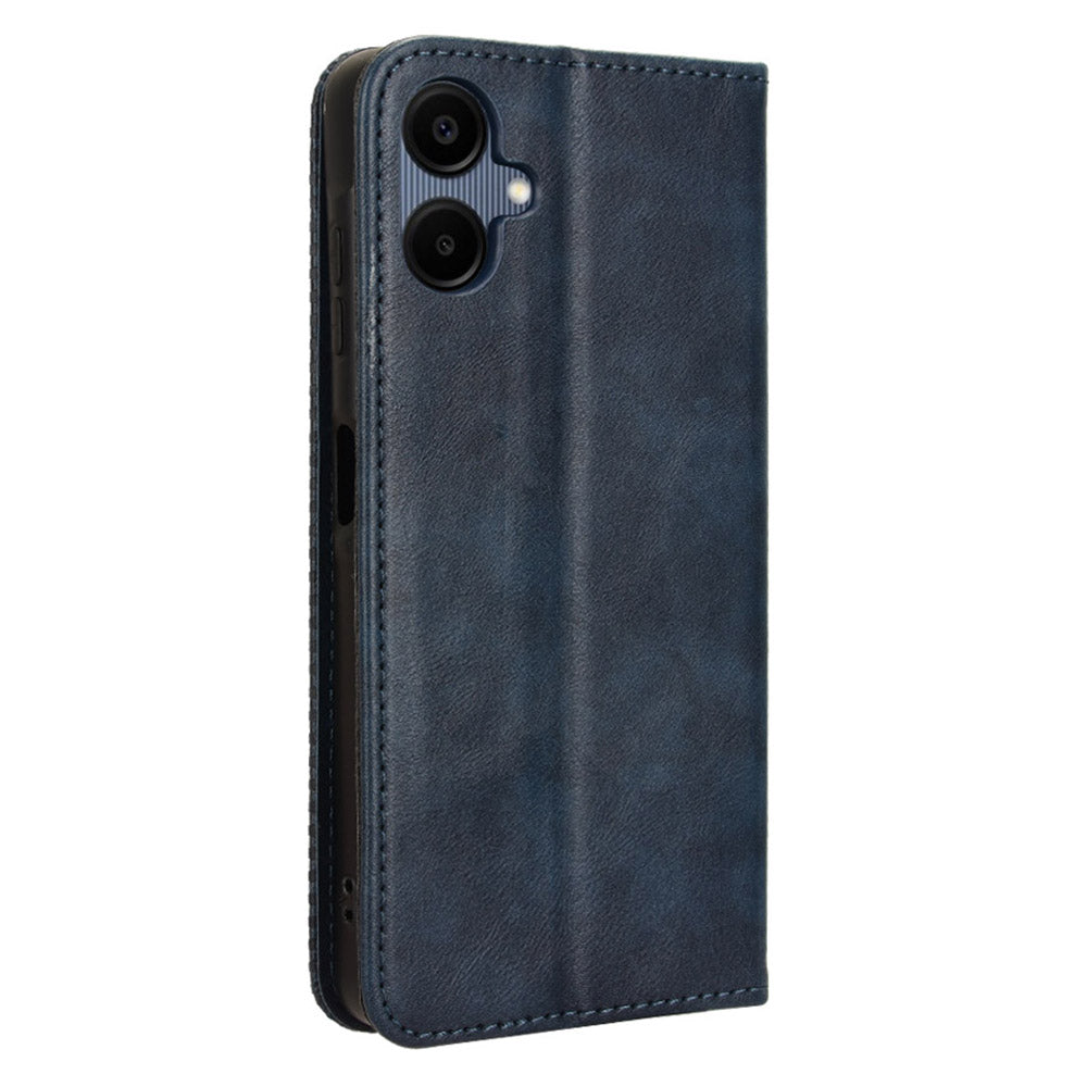 For Samsung Galaxy A06 Leather Case Wallet Stand Retro Texture Phone Cover - Blue