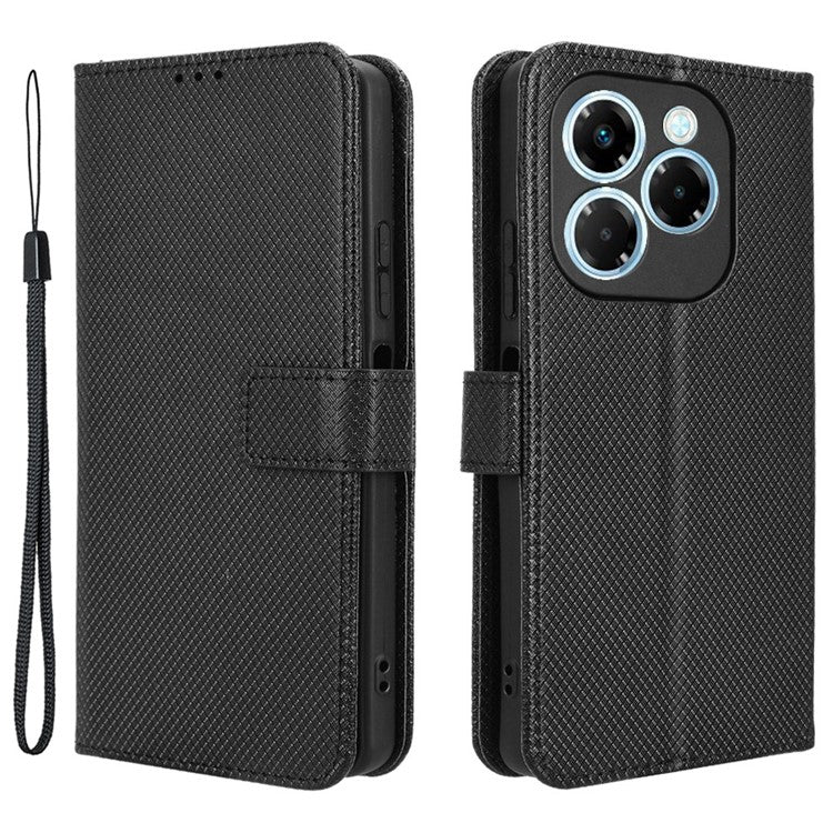 For Infinix Note 40X 5G X6838 Case PU Leather Diamond Texture Wallet Phone Cover - Black