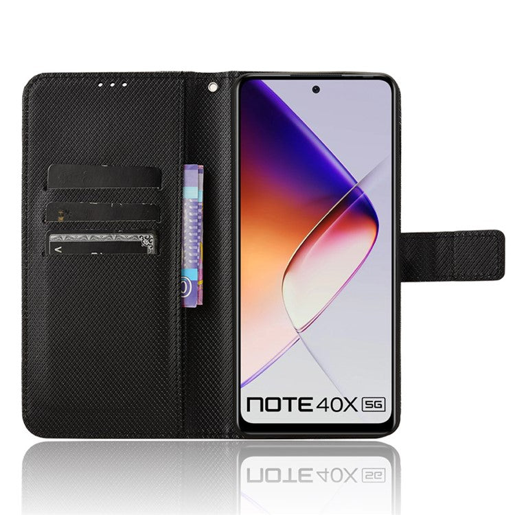 For Infinix Note 40X 5G X6838 Case PU Leather Diamond Texture Wallet Phone Cover - Black