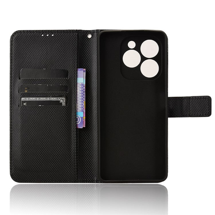 For Infinix Note 40X 5G X6838 Case PU Leather Diamond Texture Wallet Phone Cover - Black