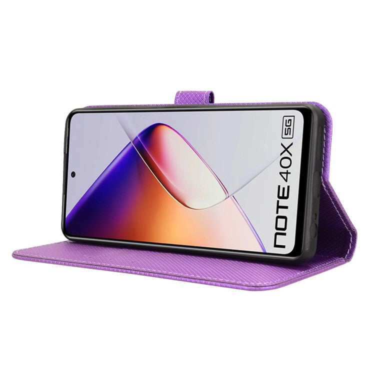 For Infinix Note 40X 5G X6838 Case PU Leather Diamond Texture Wallet Phone Cover - Purple