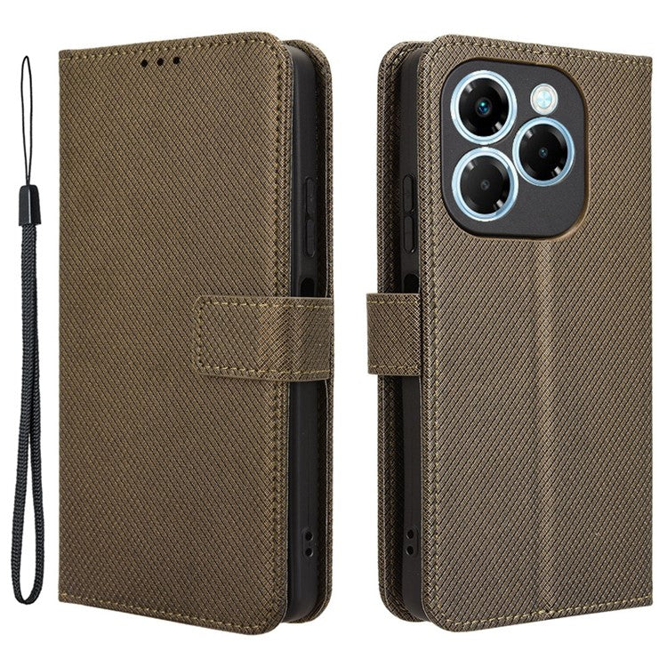 For Infinix Note 40X 5G X6838 Case PU Leather Diamond Texture Wallet Phone Cover - Brown