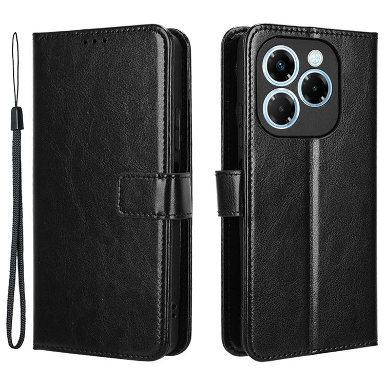 For Infinix Note 40X 5G X6838 Case Crazy Horse Texture PU Leather Phone Wallet Cover - Black