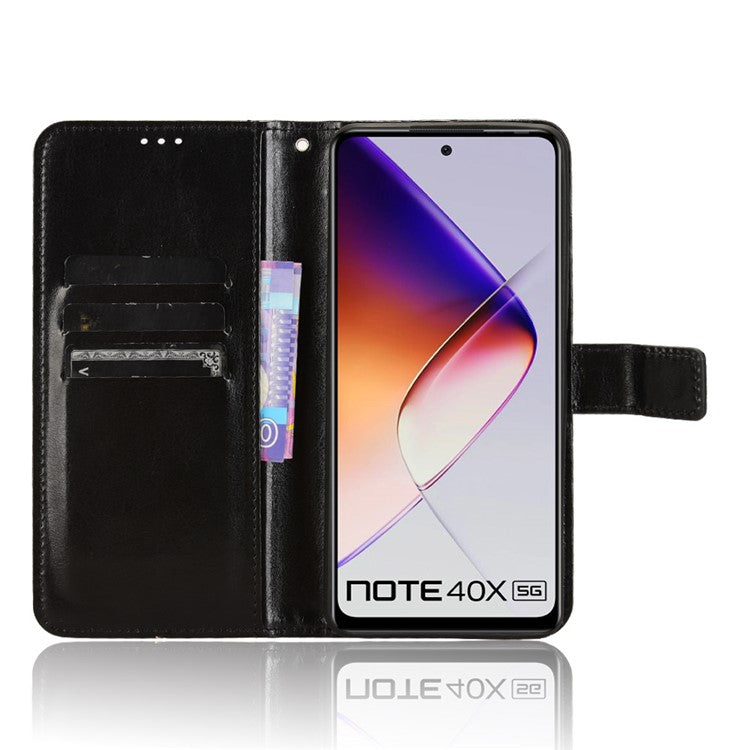 For Infinix Note 40X 5G X6838 Case Crazy Horse Texture PU Leather Phone Wallet Cover - Black