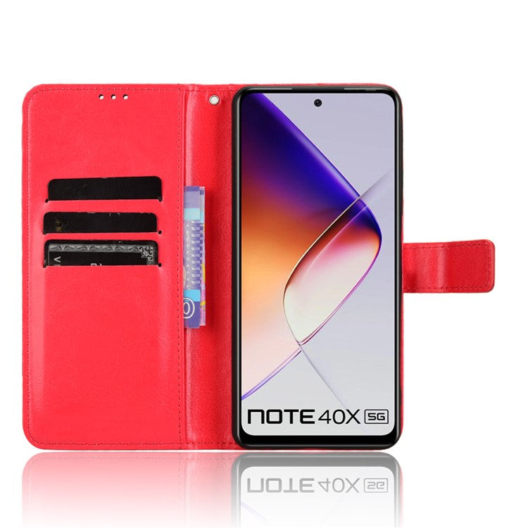 For Infinix Note 40X 5G X6838 Case Crazy Horse Texture PU Leather Phone Wallet Cover - Red