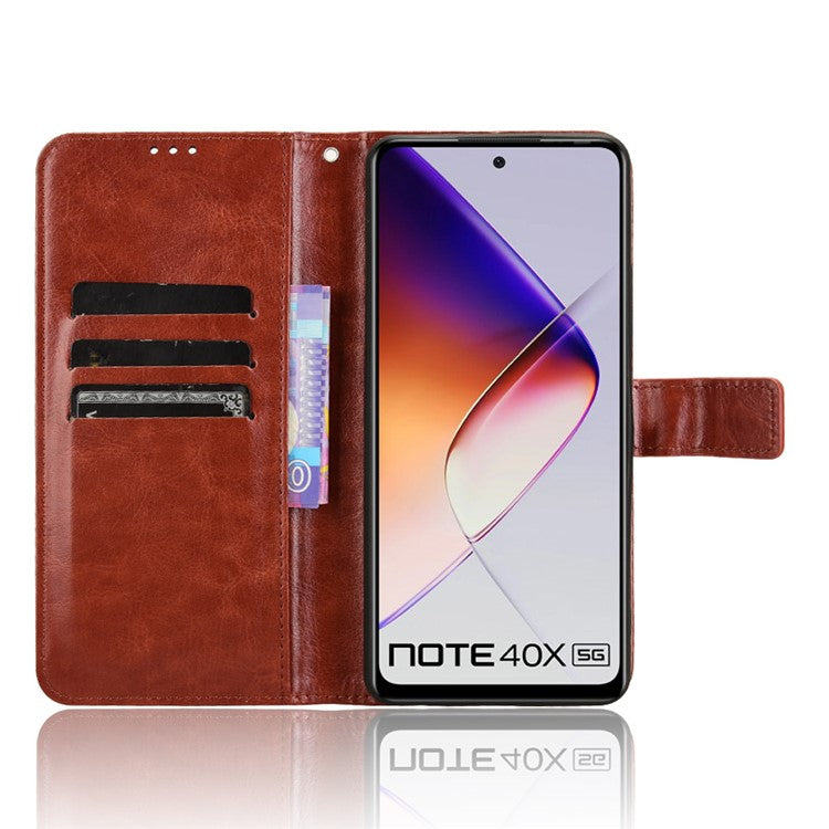 For Infinix Note 40X 5G X6838 Case Crazy Horse Texture PU Leather Phone Wallet Cover - Brown
