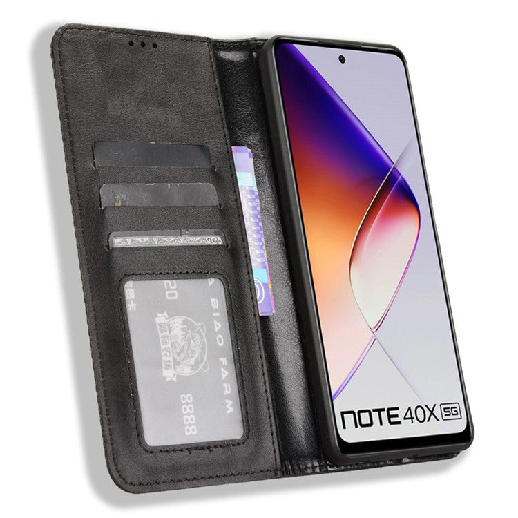 For Infinix Note 40X 5G X6838 Leather Case Wallet Stand Retro Texture Phone Cover - Black