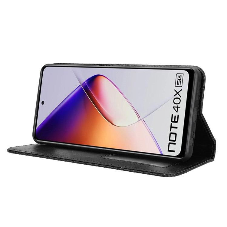 For Infinix Note 40X 5G X6838 Leather Case Wallet Stand Retro Texture Phone Cover - Black