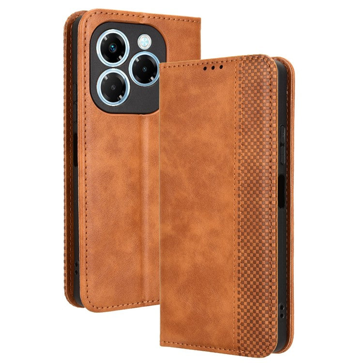 For Infinix Note 40X 5G X6838 Leather Case Wallet Stand Retro Texture Phone Cover - Brown