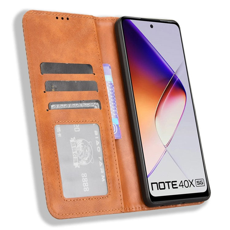 For Infinix Note 40X 5G X6838 Leather Case Wallet Stand Retro Texture Phone Cover - Brown