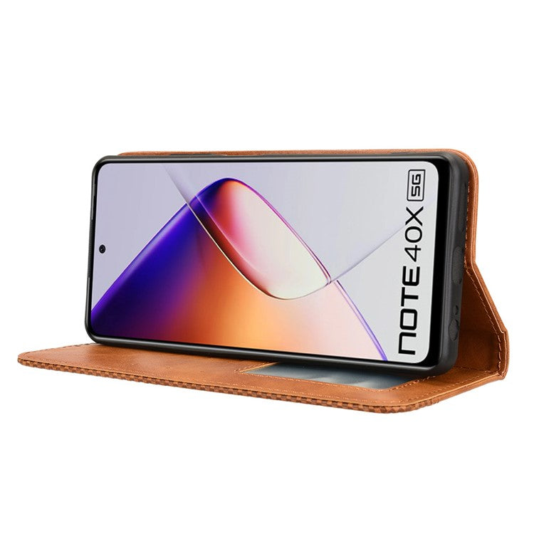 For Infinix Note 40X 5G X6838 Leather Case Wallet Stand Retro Texture Phone Cover - Brown