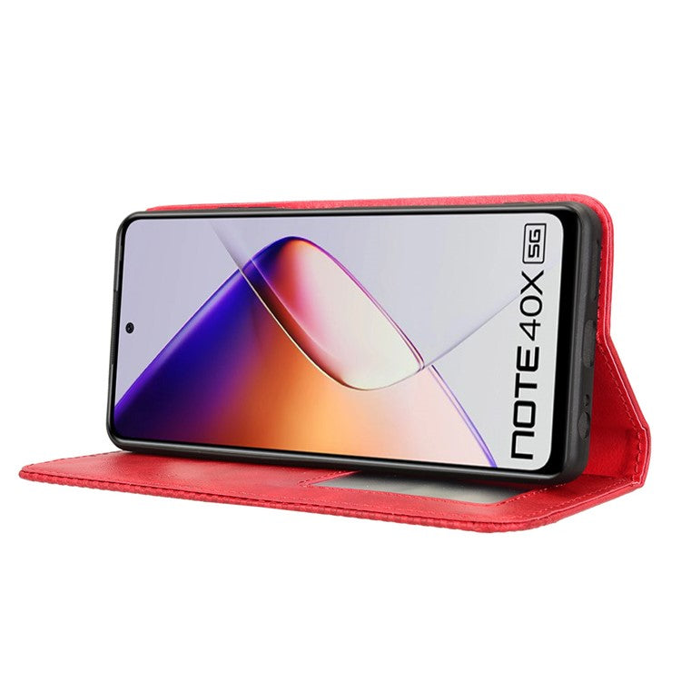 For Infinix Note 40X 5G X6838 Leather Case Wallet Stand Retro Texture Phone Cover - Red