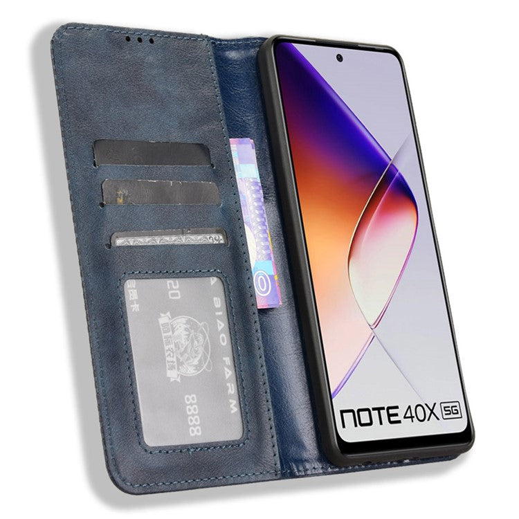 For Infinix Note 40X 5G X6838 Leather Case Wallet Stand Retro Texture Phone Cover - Blue
