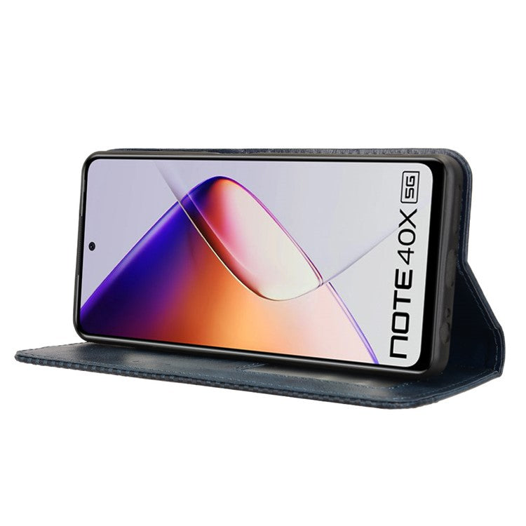 For Infinix Note 40X 5G X6838 Leather Case Wallet Stand Retro Texture Phone Cover - Blue