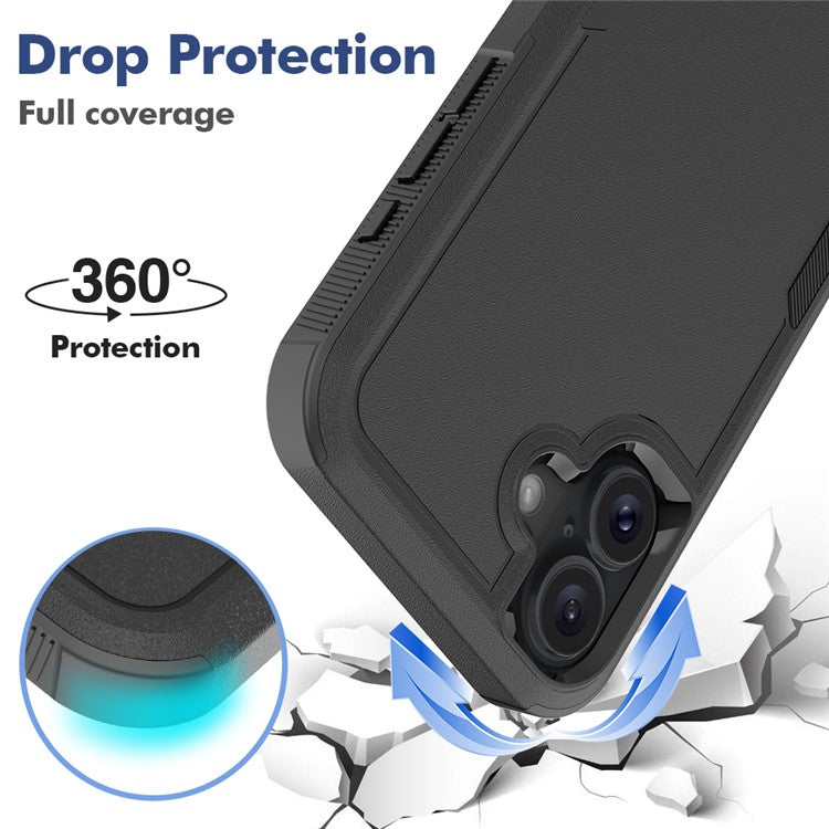 For iPhone 16 Plus Case 2-in-1 PC+TPU Shockproof Phone Cover - Black